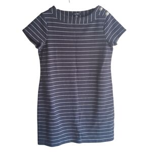 Nautica Navy Blue & White Striped Dress Nautical Button Detail Size Med Sailor